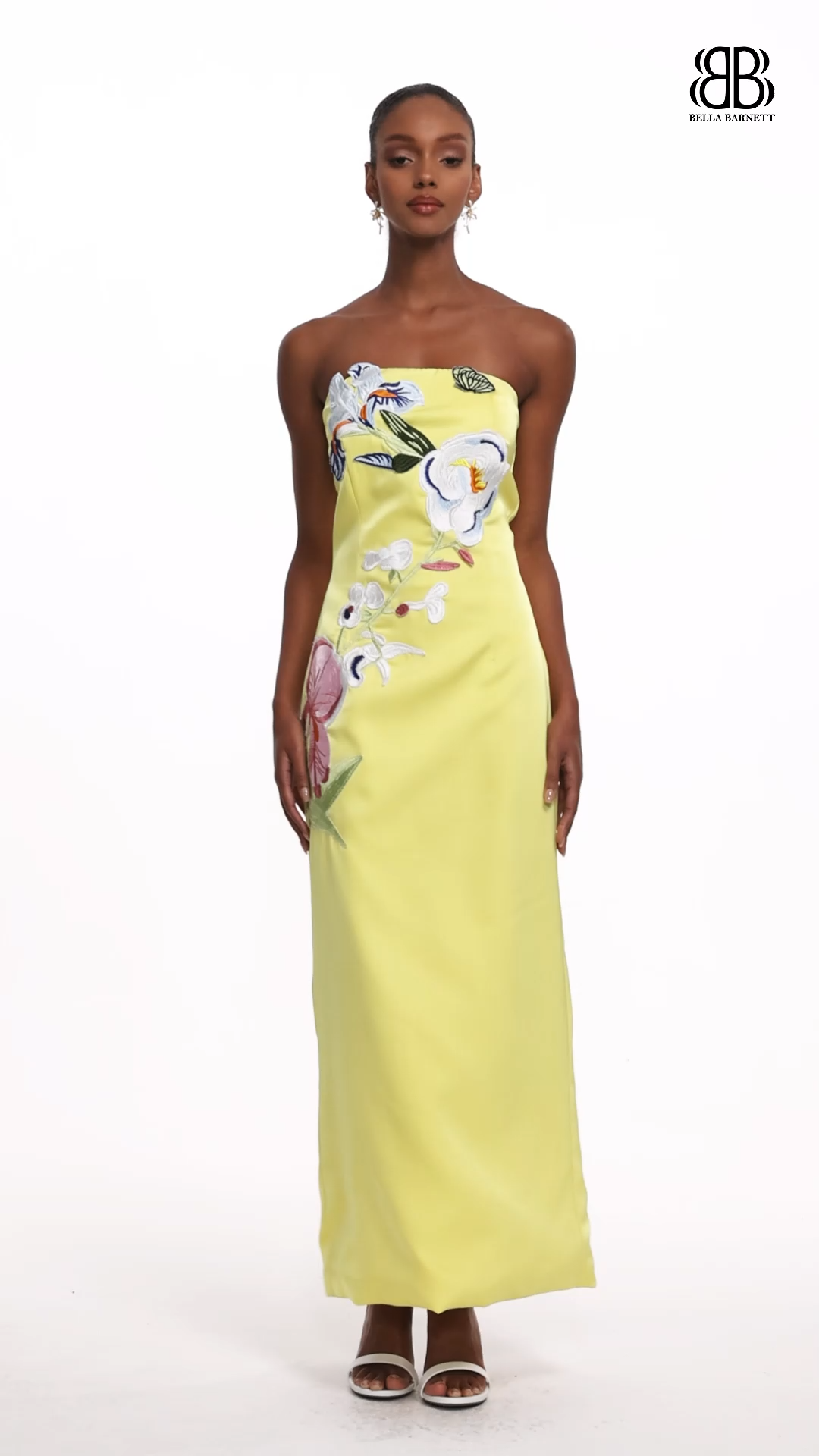 Diann Romantic Tailored Strapless Floral Embroidered Maxi Dress