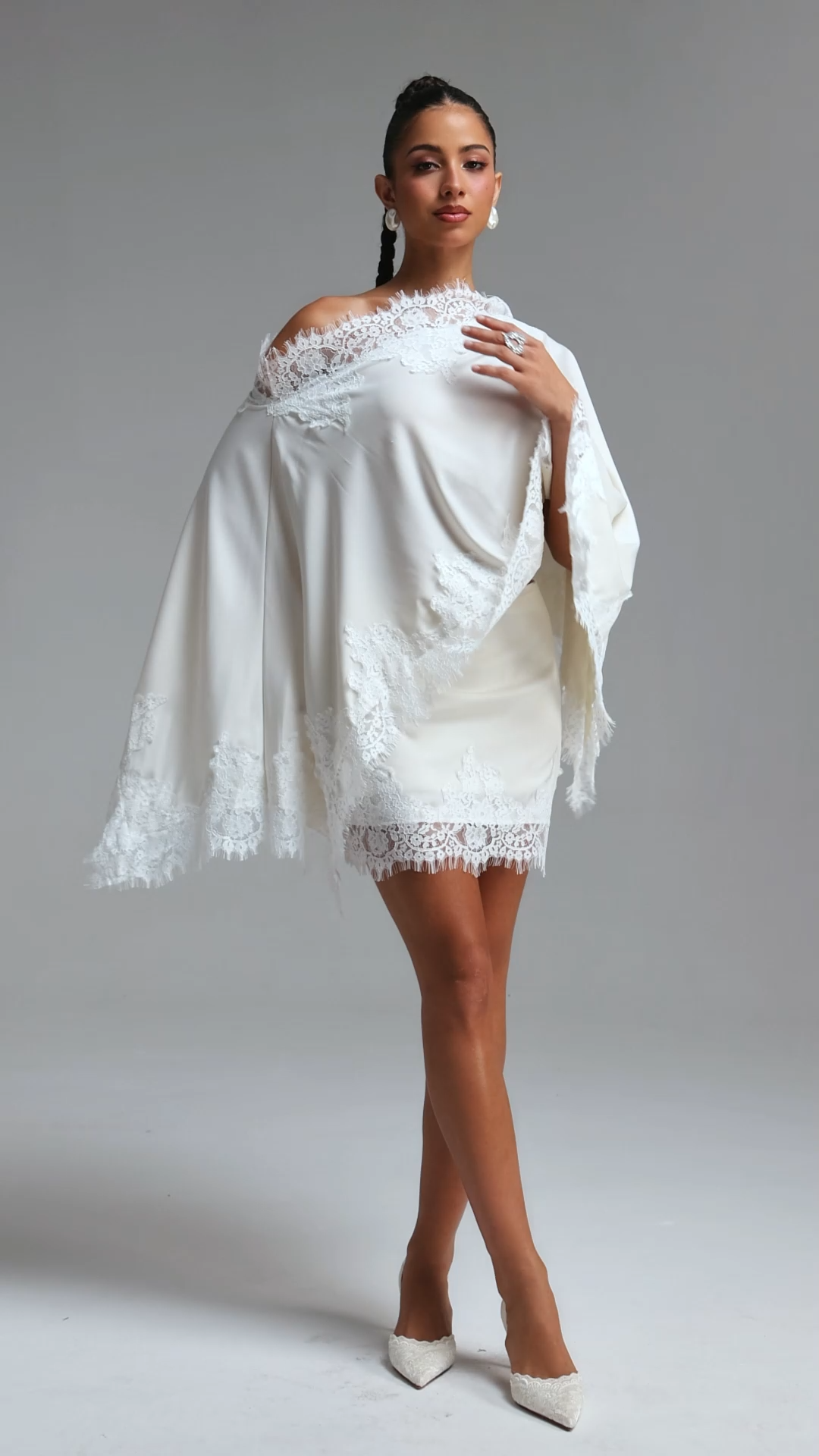 Lerla Romantic Tailored Lace Trimmed Woven Top and Skirt Two Piece Set