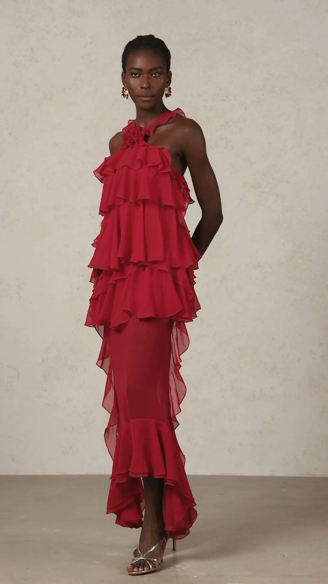 Elliott Sleeveless Flower Folds Maxi Dress