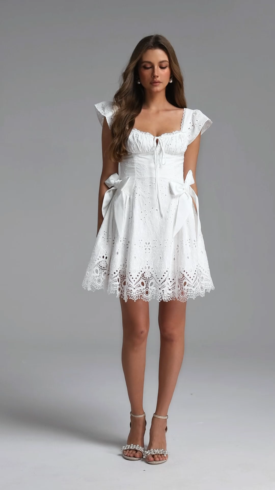 Henrietta Resort Flowy Short Sleeve Bow Ruched Woven Mini Dress