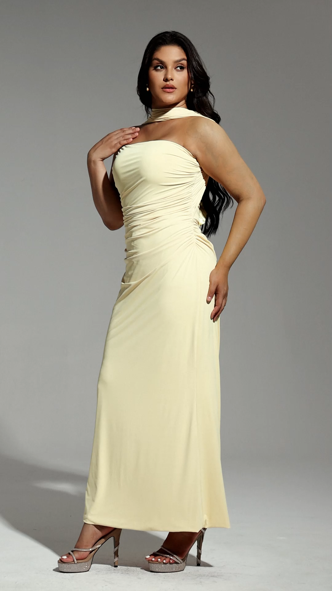 Kaxani Strapless Slim Flowers Backless Maxi Dress