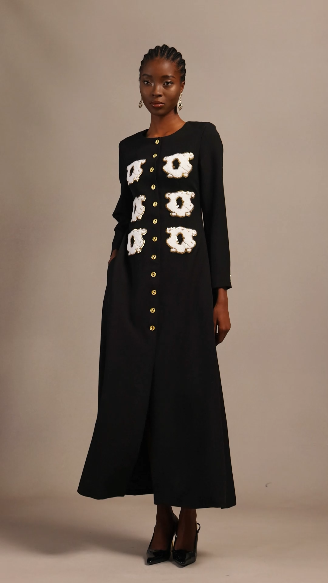 Natalya Elegant Tailored Round Neck Long Sleeve Woven Maxi Dress