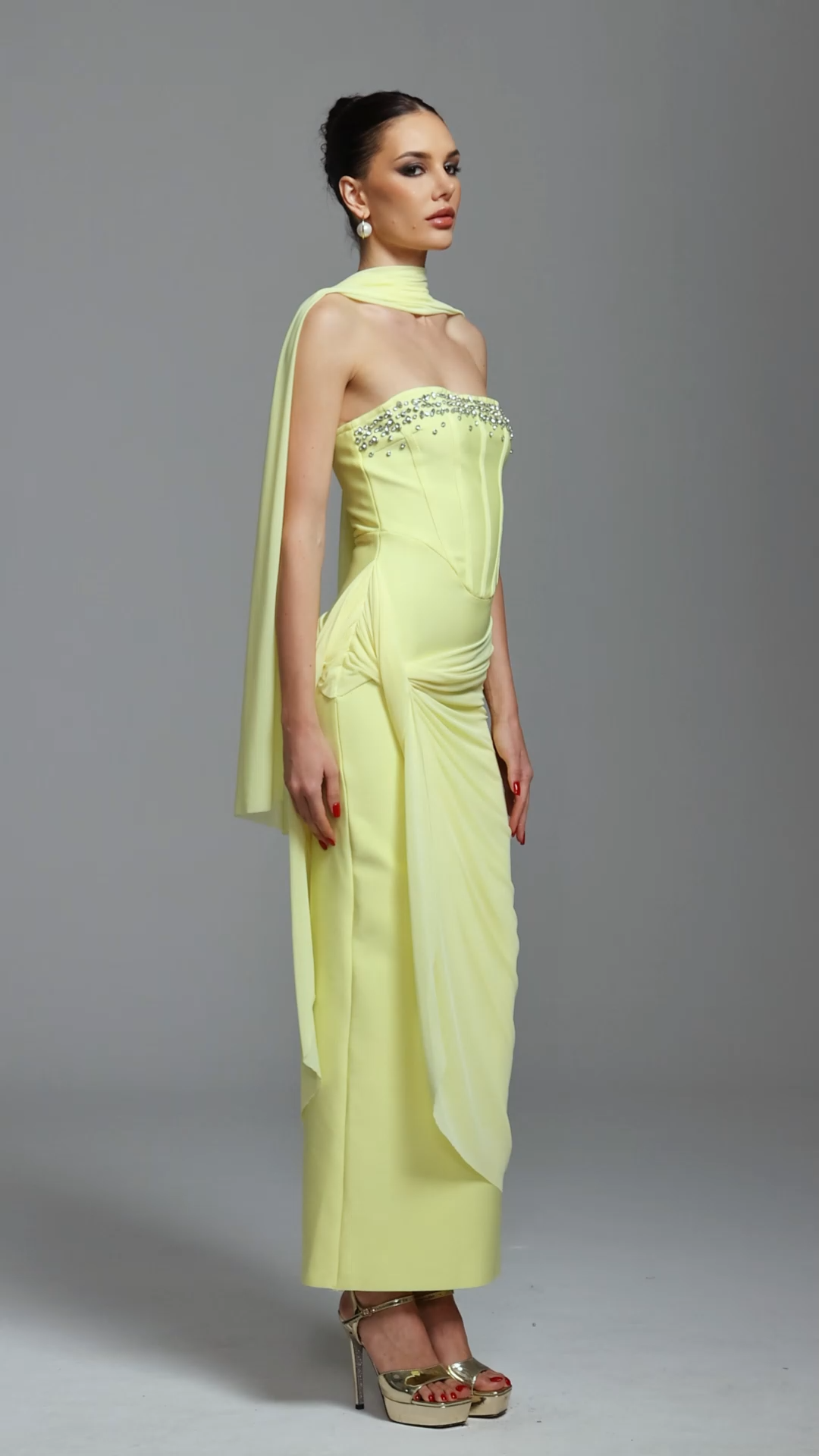 Ophelia Elegant Contour Strapless Rhinestone Draped Bandage Maxi Dress