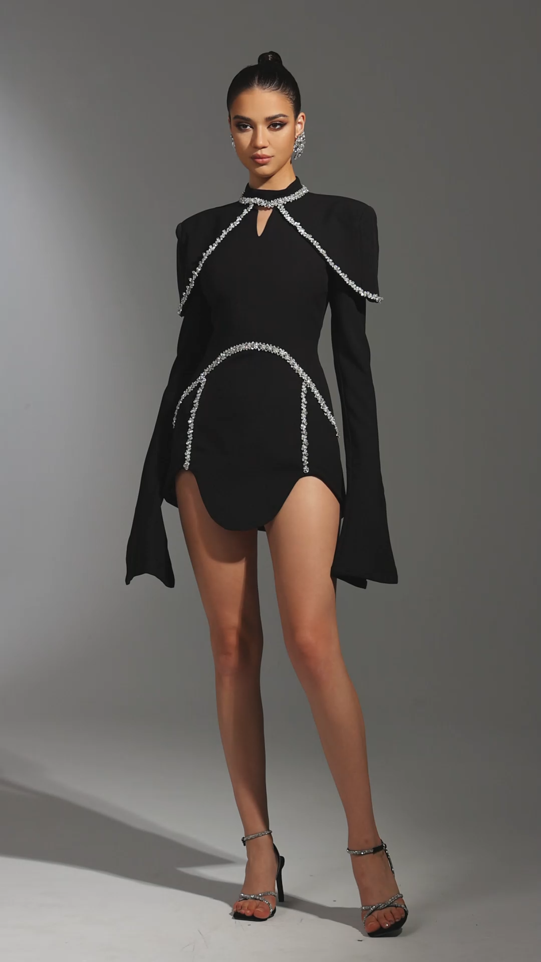 Teagan Long Sleeves High Neck Irregular Puff Sleeves Mini Dress