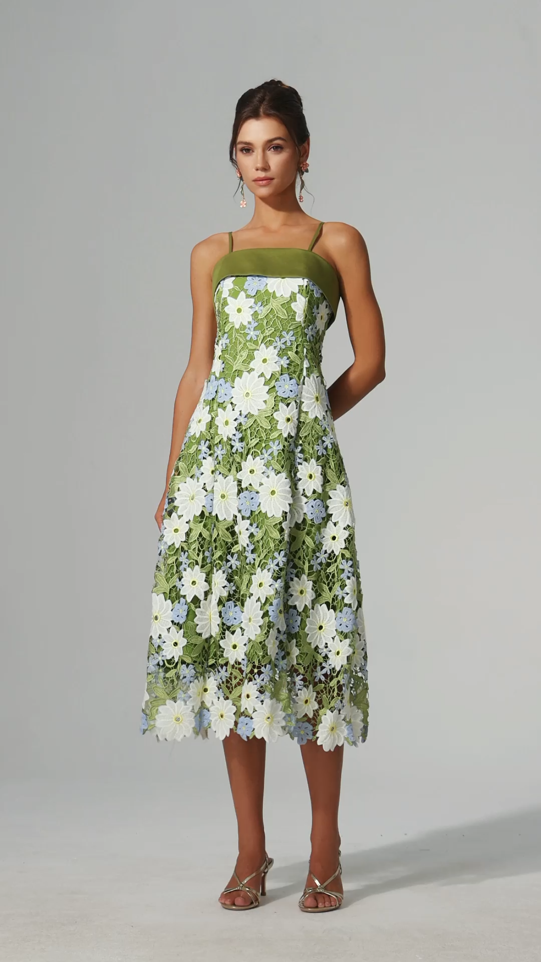 Rojo Halter Flowers Lace Maxi Dress