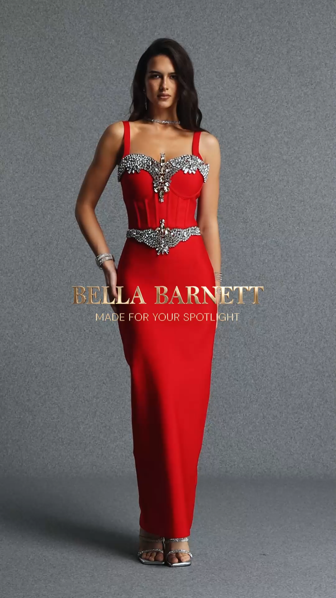 Riane Glamorous Contour Strap Rhinestone Bandage Maxi Dress