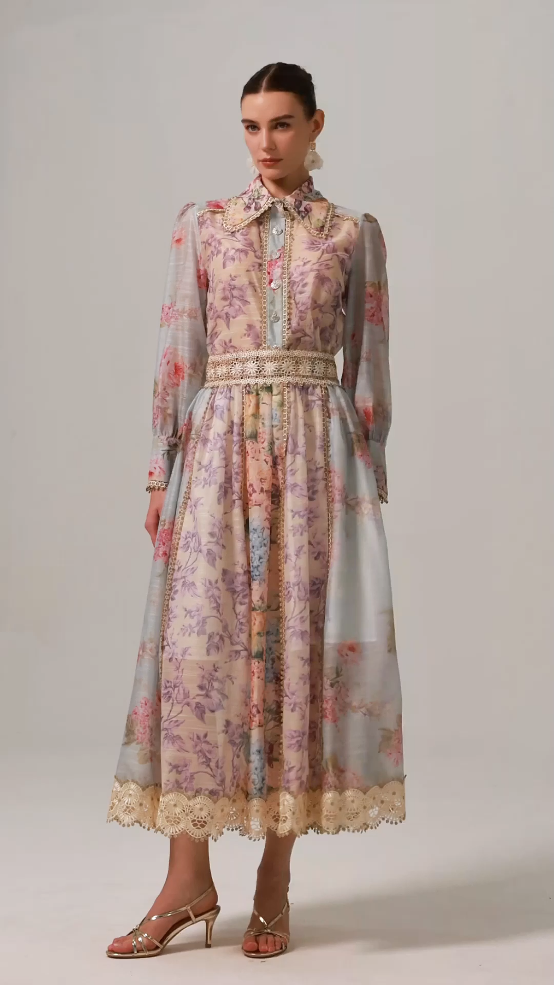 Ruby Long Sleeve Floral Printed Lace Top And Skirt Two-Piece Set