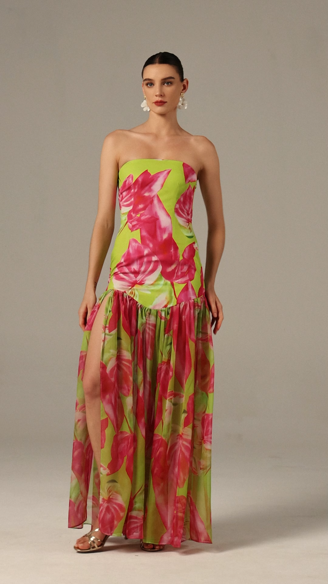 Fern Sleeveless Printed High Slit Maxi Dress