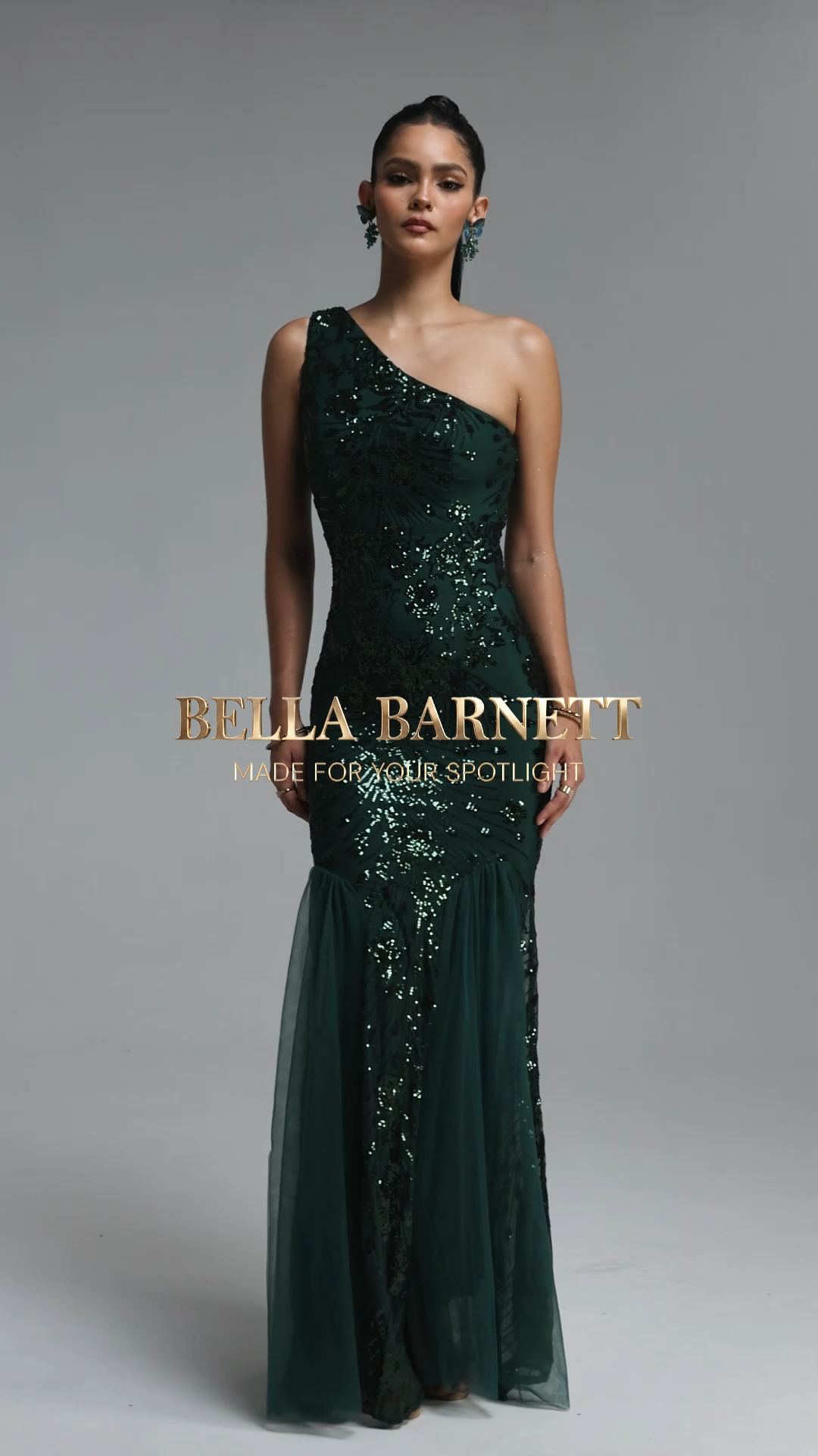 Orana Glamorous One Shoulder Sequin Tulle Mermaid Maxi Dress
