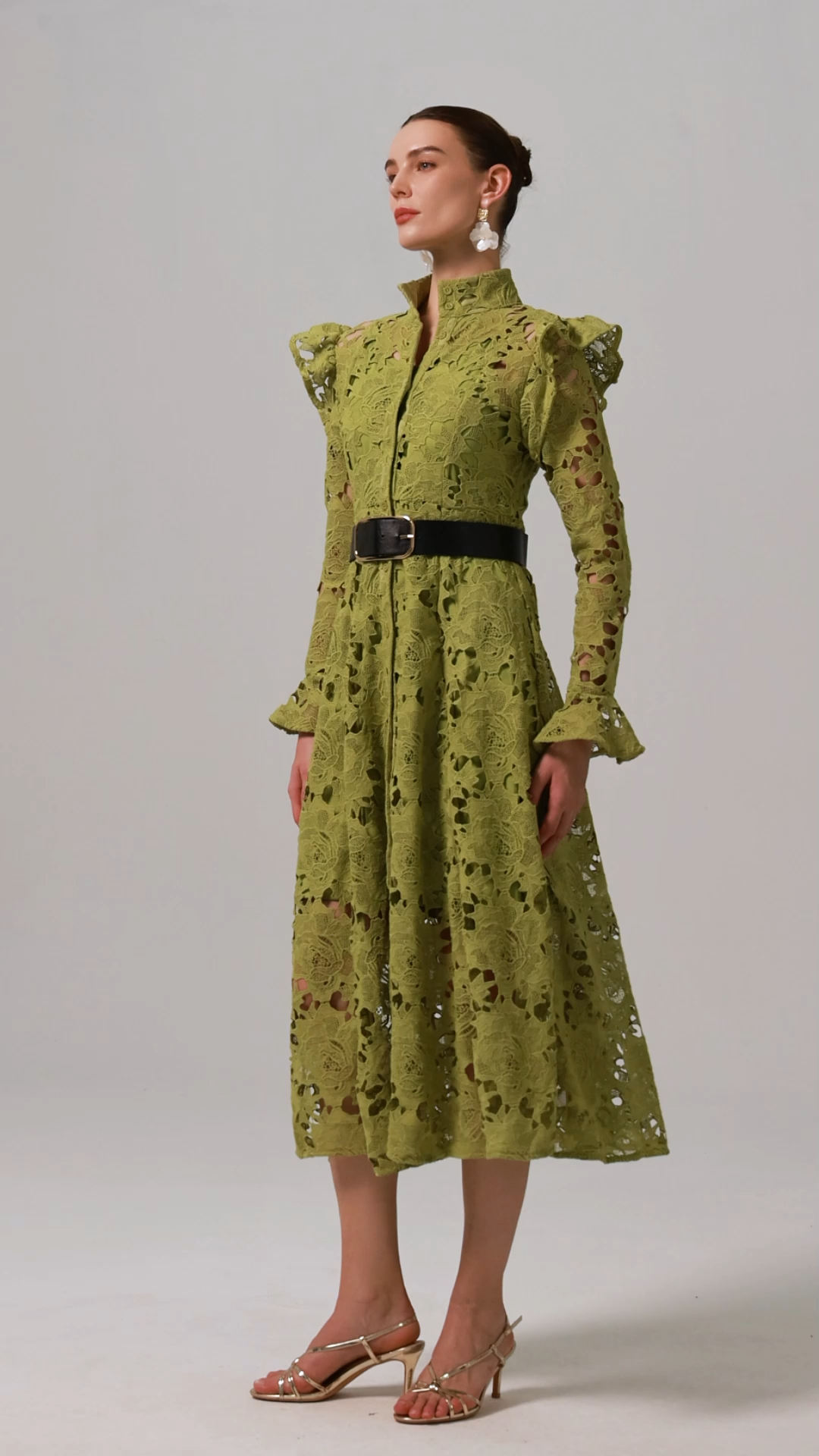 Jenn Hollow Out Long Sleeve Lace Midi Dress