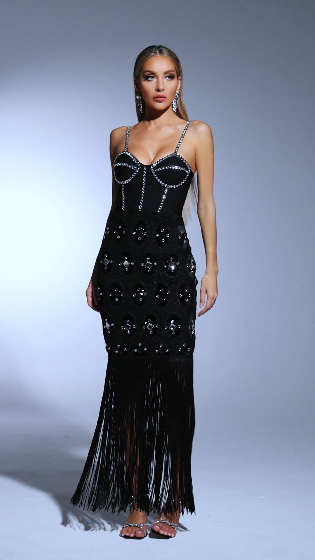 Mikao lace Sleeveless Tassels Diamond Maxi Dress