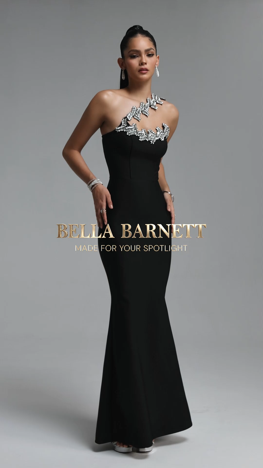 Islay Glamorous One Shoulder Rhinestone Mermaid Bandage Maxi Dress