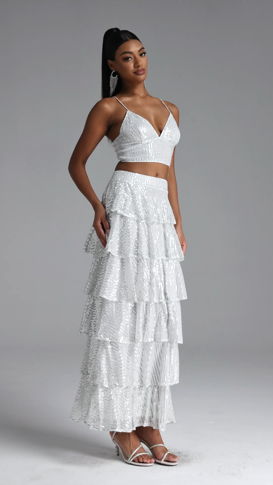 Pinar Chic Contour Sequin Top and Ruffle Skirt Set