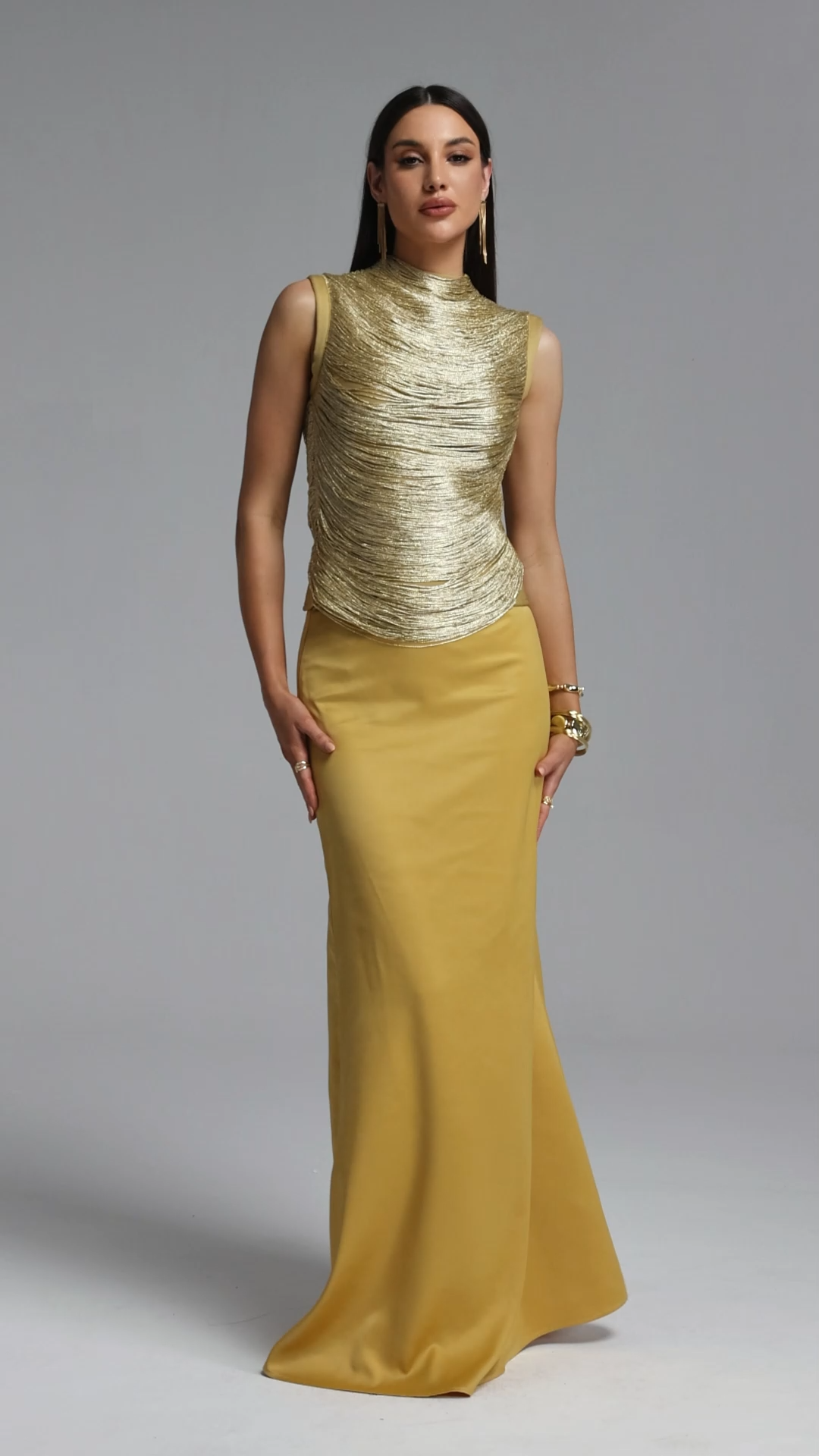 Siayh Sleeveless Tassels Bandage Yellow Maxi Two Piece Set
