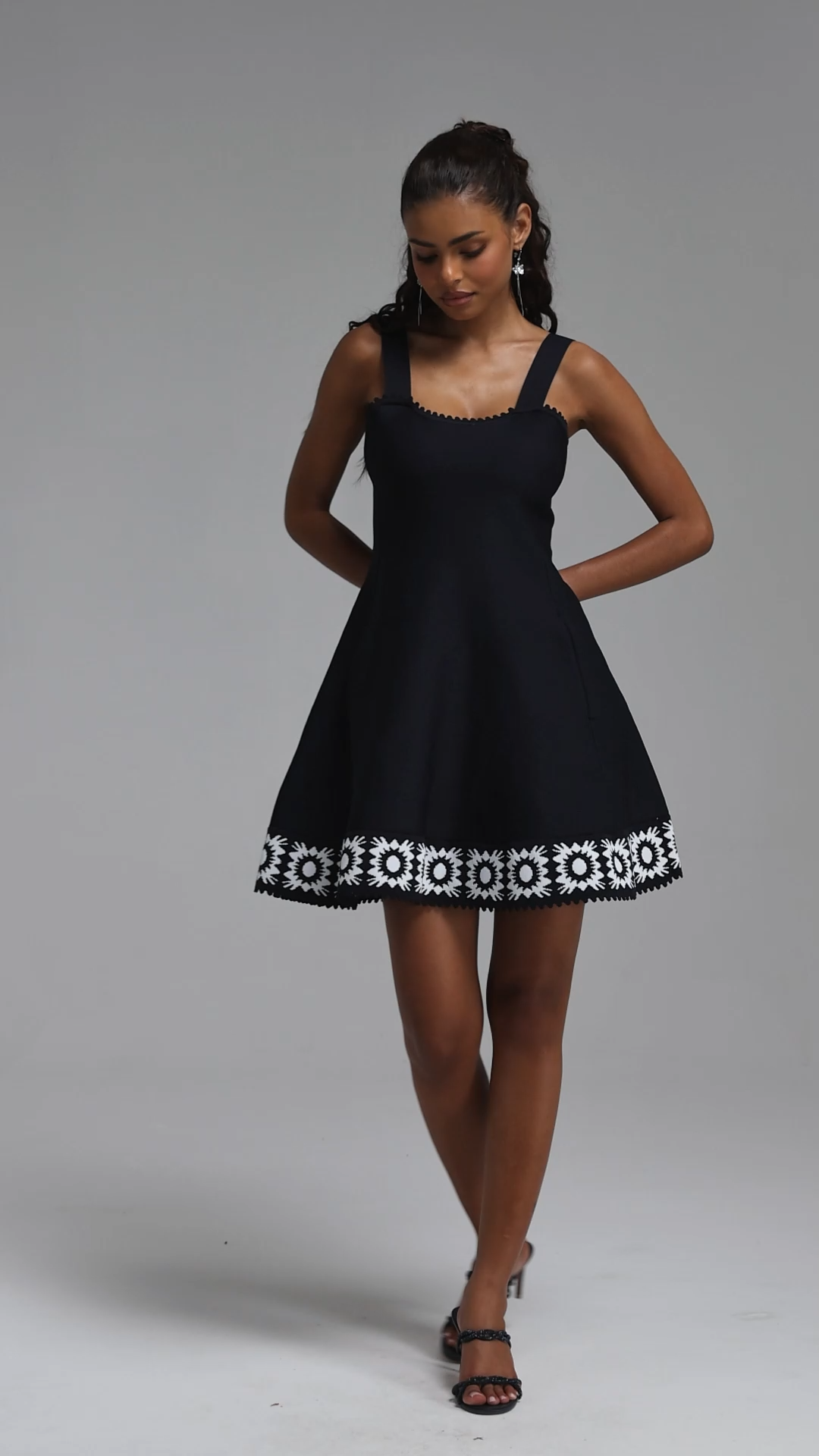 Marcella Chic Cinched Sleeveless Contrast Floral Embroidery Bandage Mini Dress