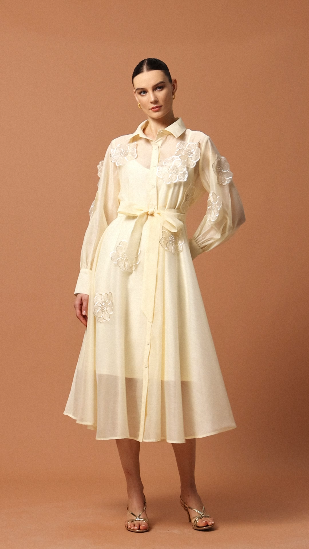 Minnie Long Sleeves Flowers Midi Dress