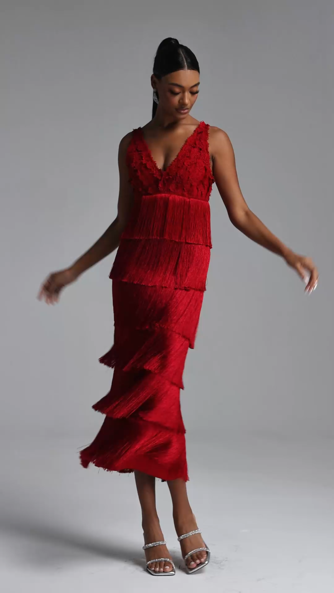 Ingrid Romantic Contour V Neck Fringe Lace Bandage Maxi Dress