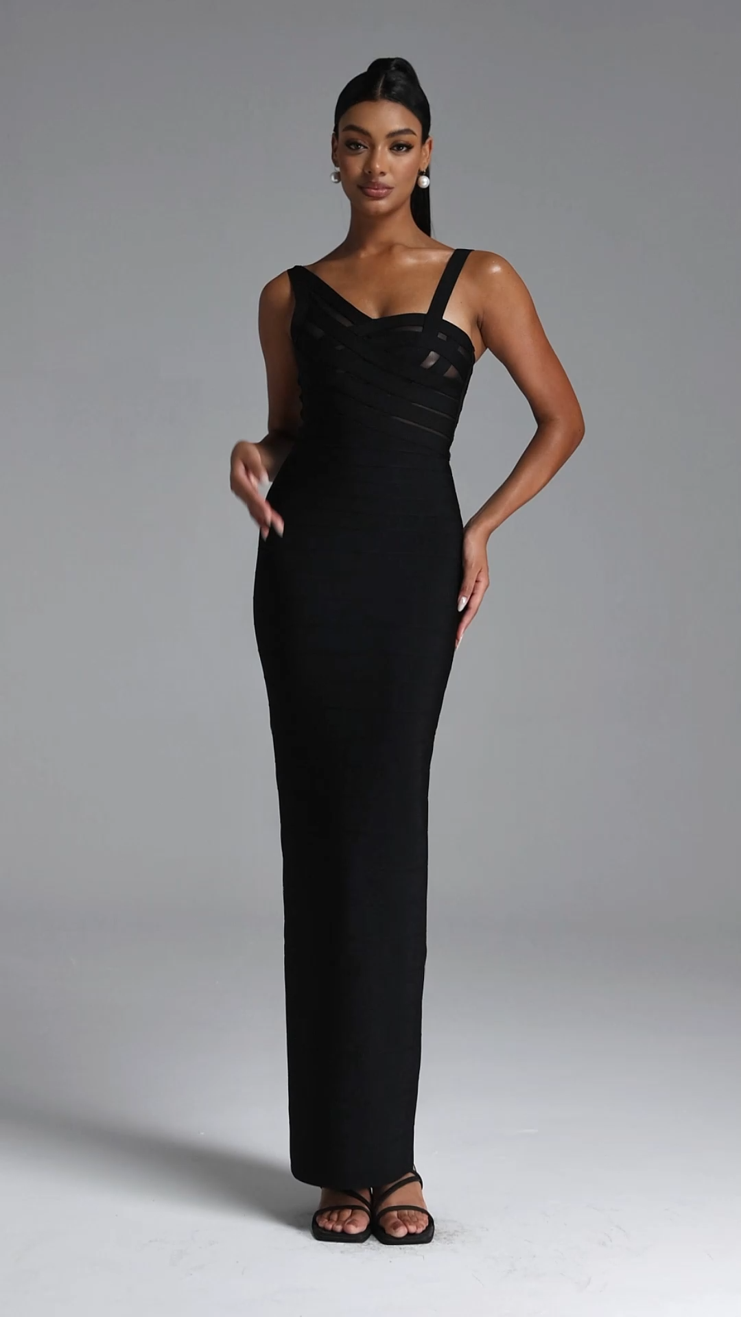 Vla Classic Contour Asymmetric Stripe Bandage Maxi Dress