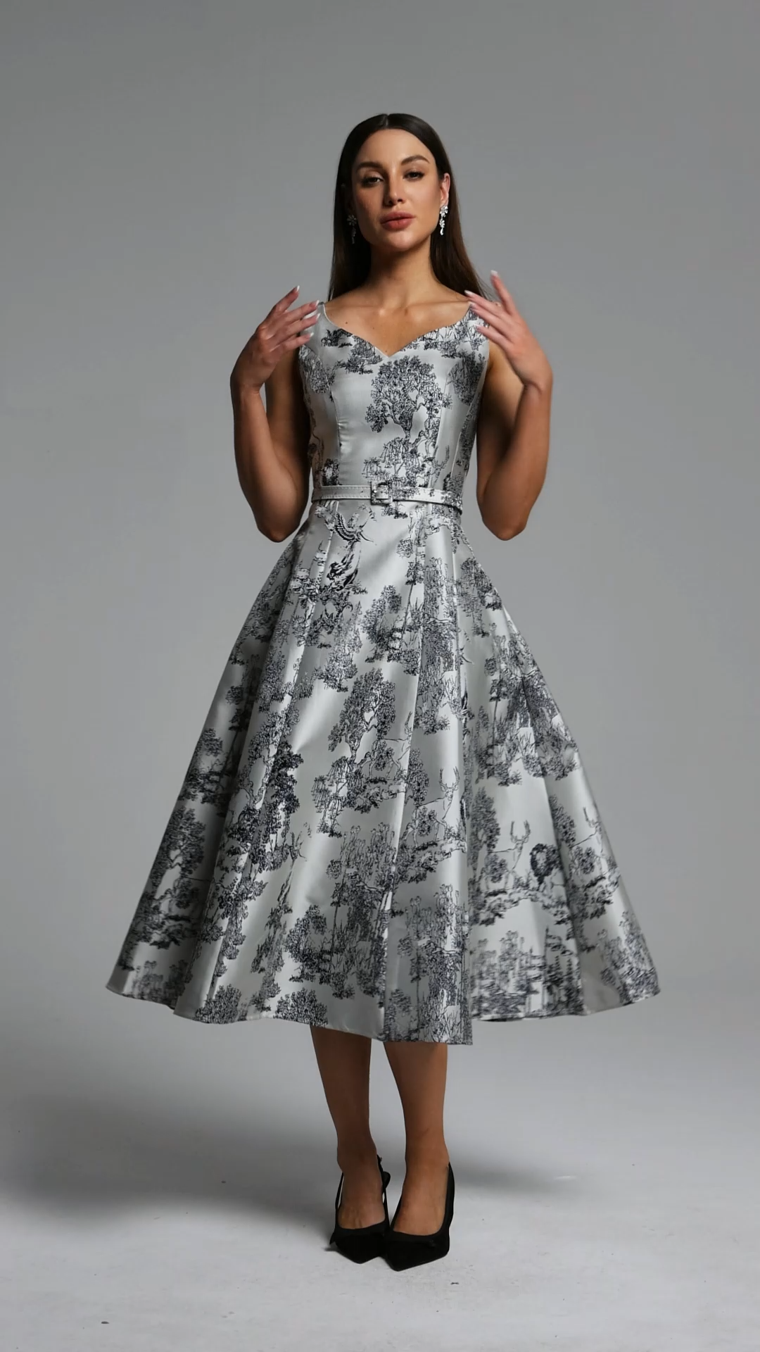 Zatte Classic Tailored Sleeveless Print Midi Dress