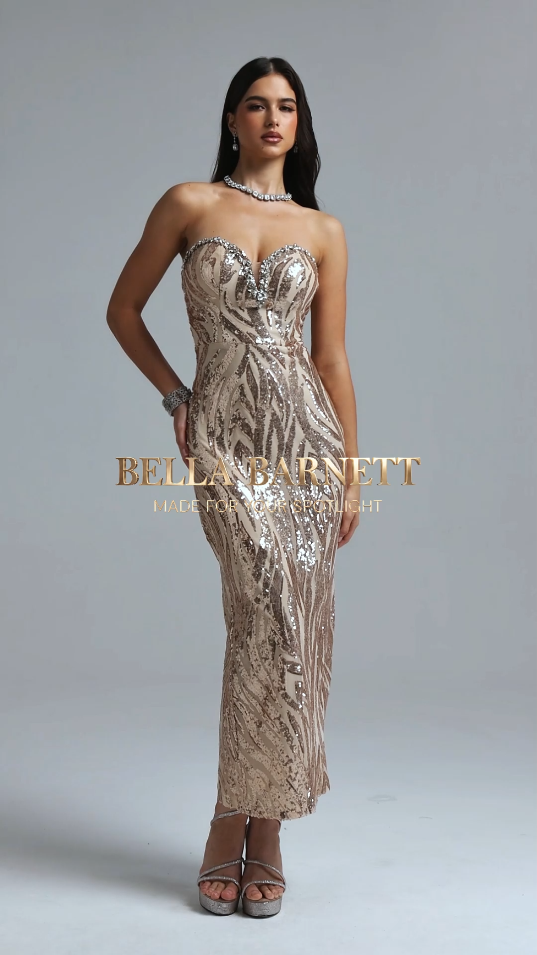 Morgan Glamorous Sleeveless Rhinestone Sequin Maxi Dress