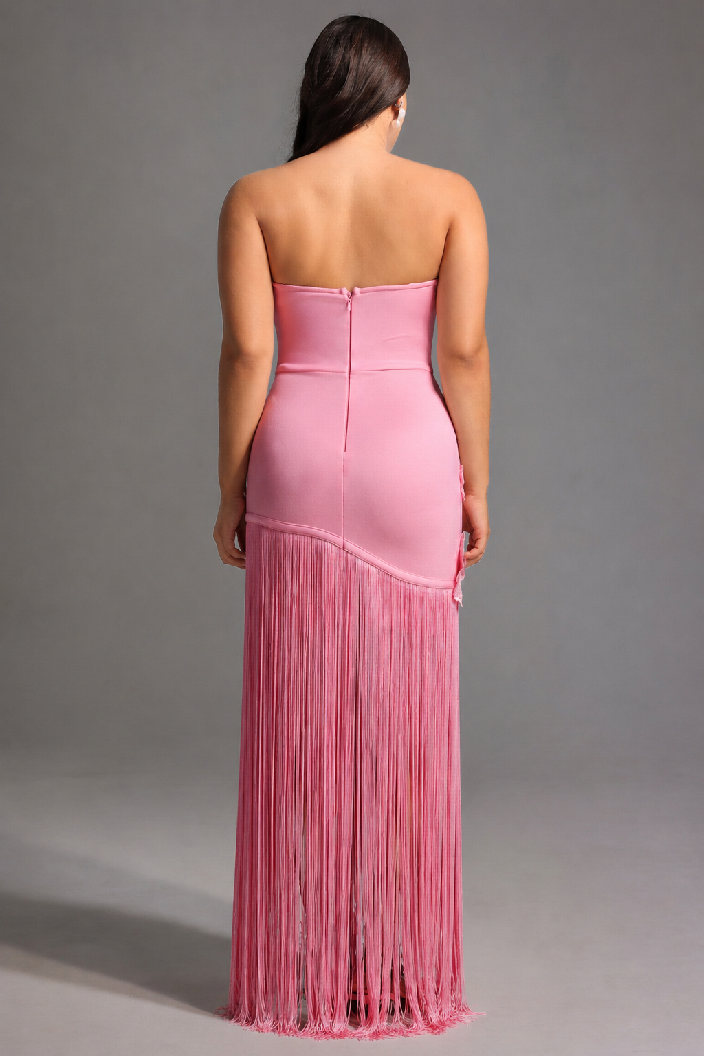 Ezgi Chic Contour Strapless Floral Fringe Bandage Maxi Dress