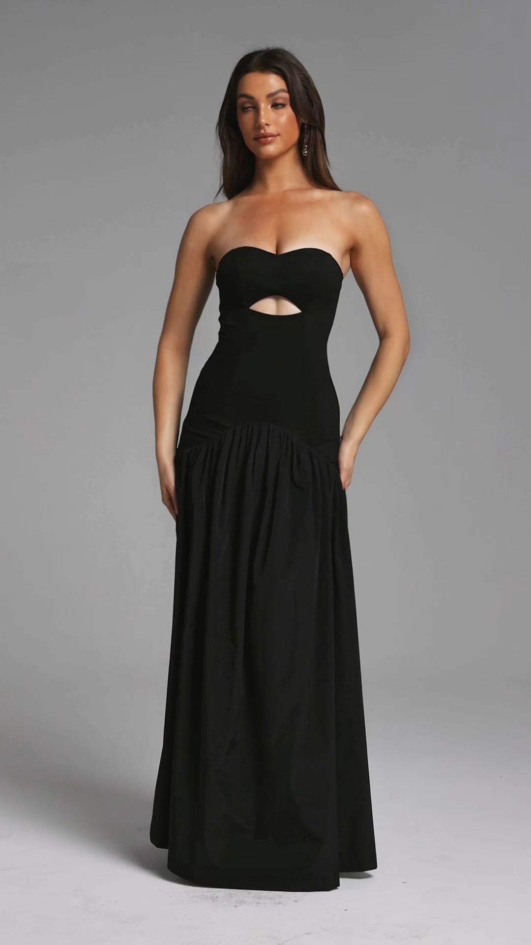 Dorothea Chic Contour Strapless Cut Out Knit Maxi Dress