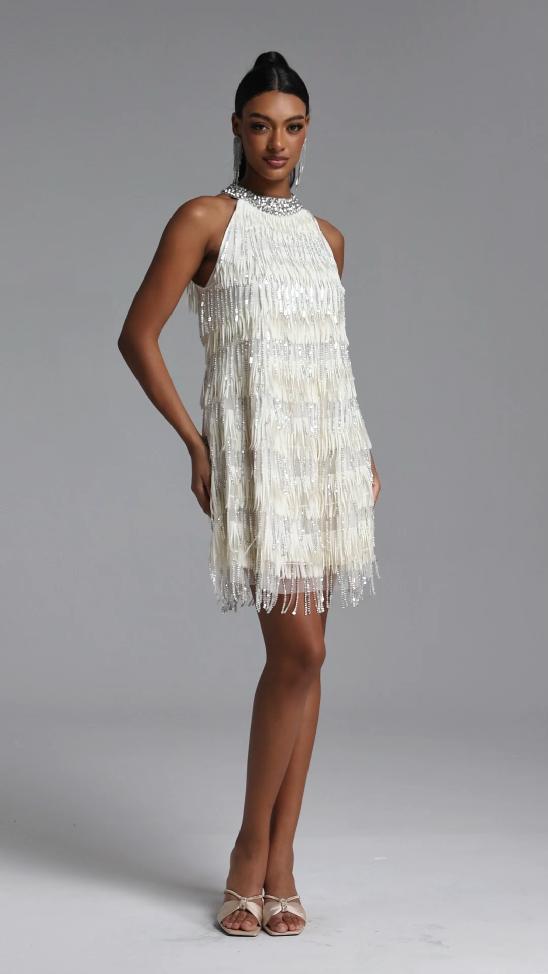 Minma Elegant Flowy Sequin Fringe Tassel Mini Dress