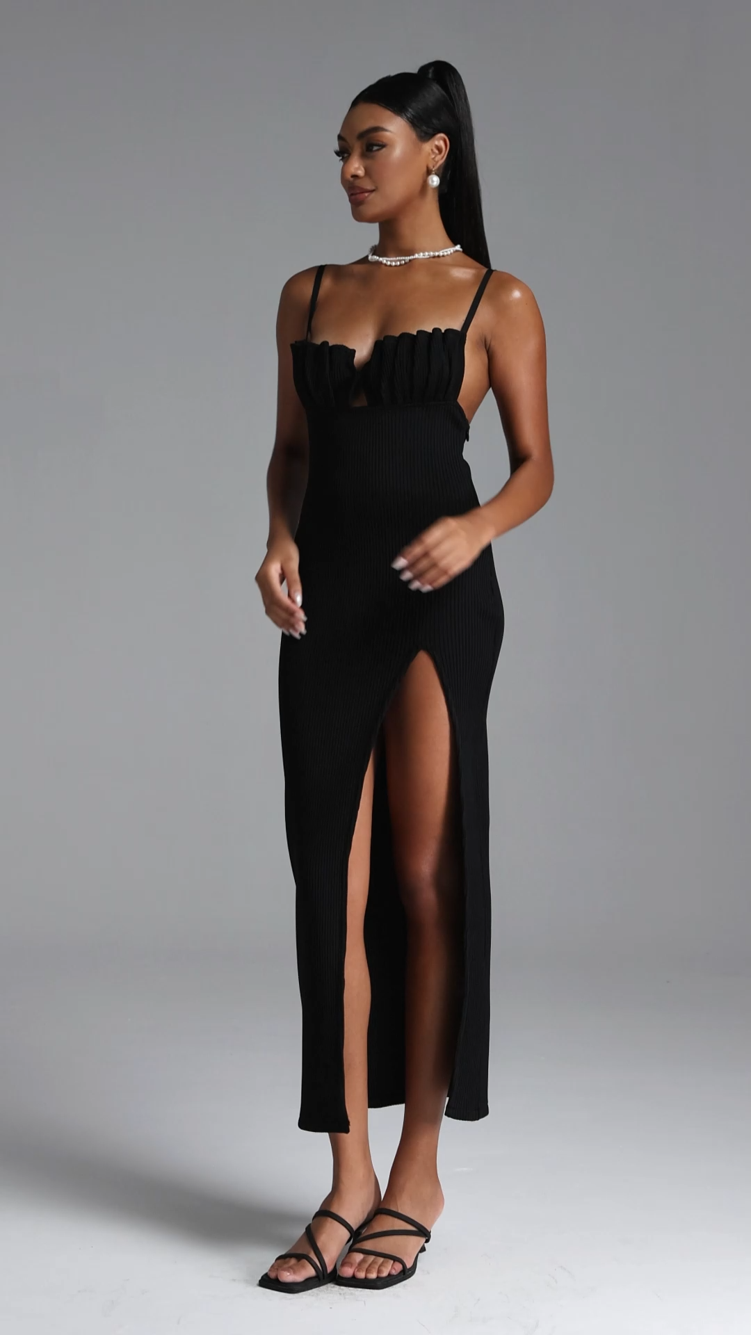 Kiwis Chic Contour Cut Out High Slit Knit Maxi Dress