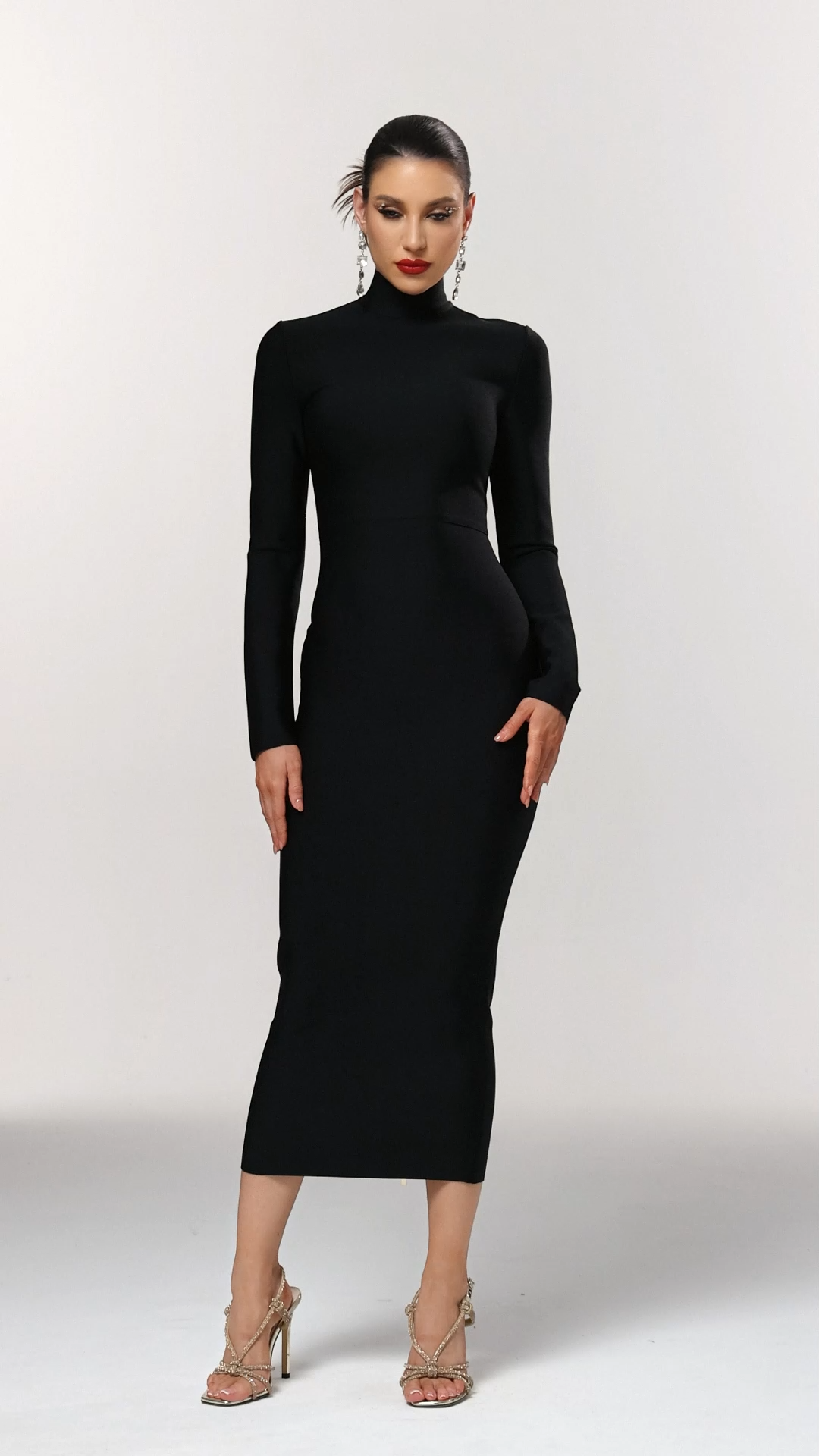 Easton Classic Contour High Neck Long Sleeve Bandage Maxi Dress