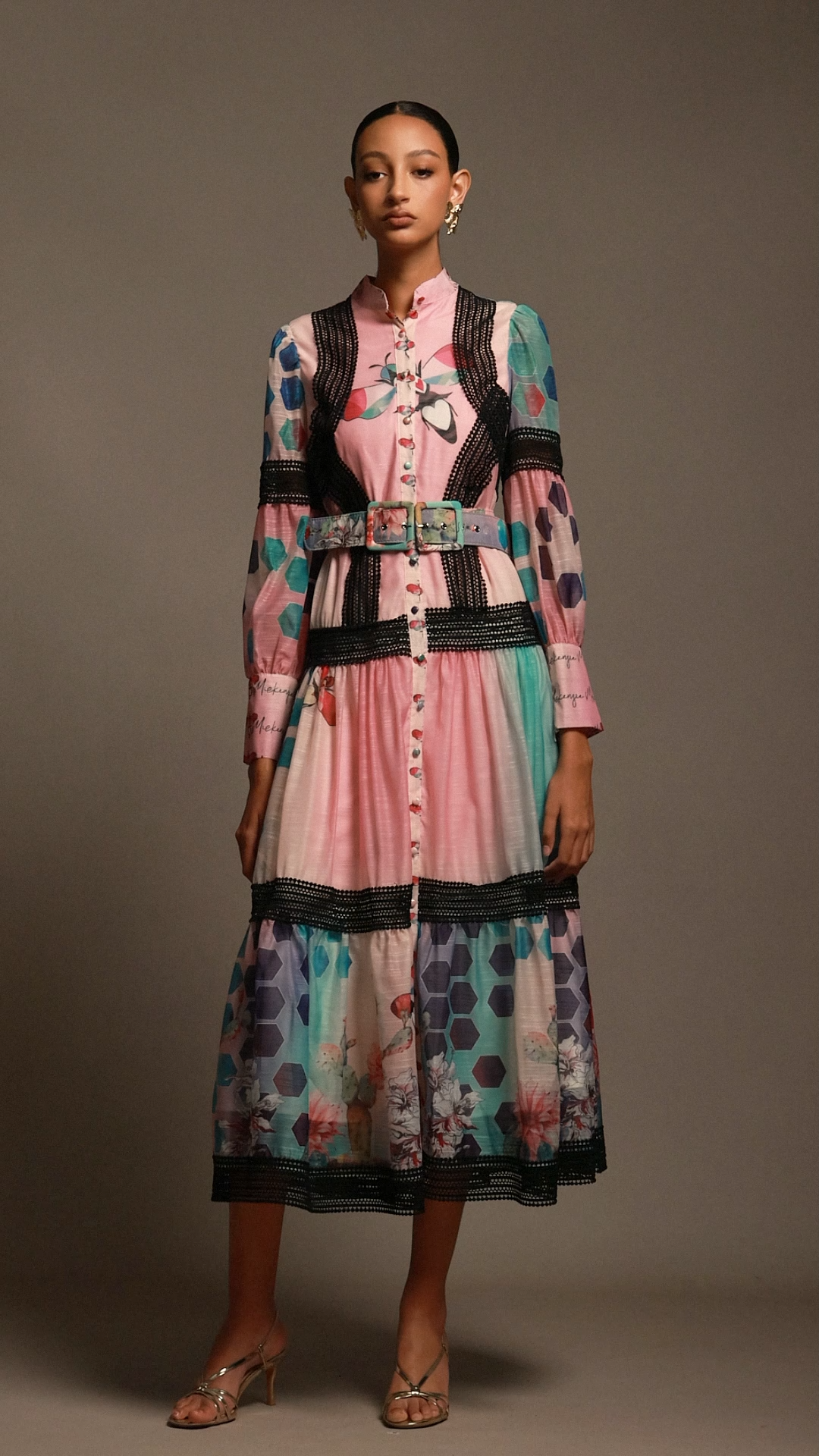 Ruth Long Sleeves Floral Printed Lace Maxi Dress