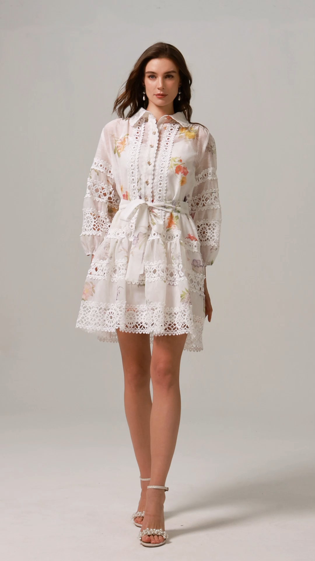 Isabeau Lace Long Sleeve Floral Printed Mini Dress