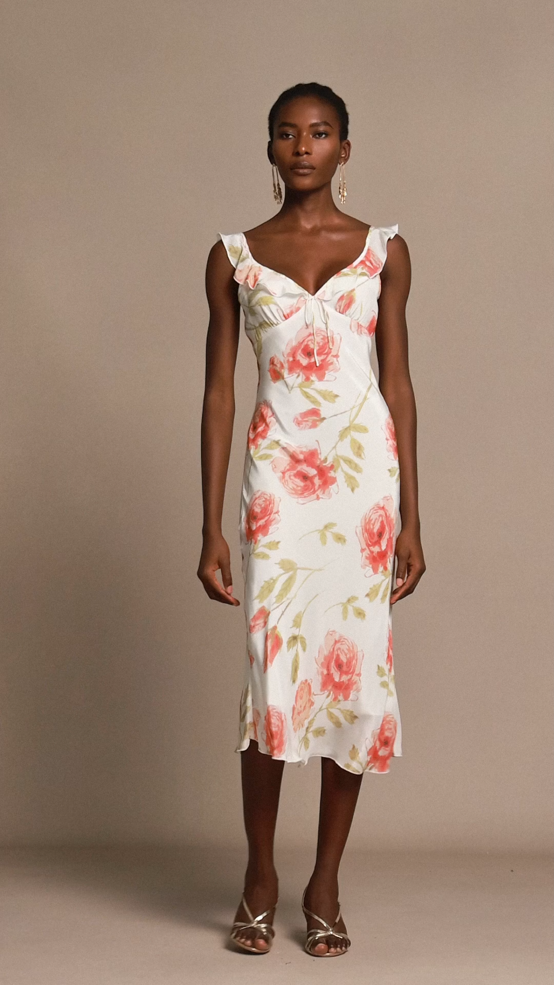 Galla Halter Floral Printed Bowknot Folds Midi Dress