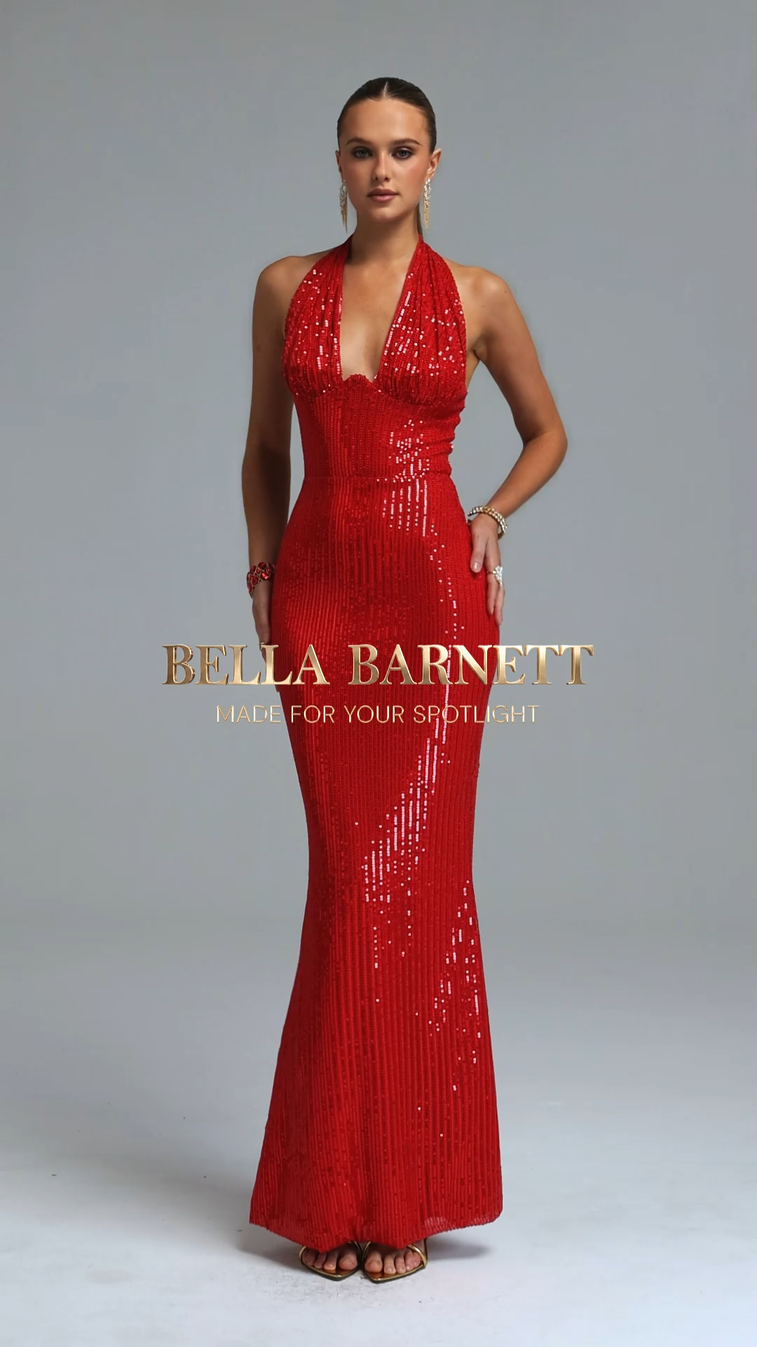 Zenobia Halter V Neck Red Maxi Dress