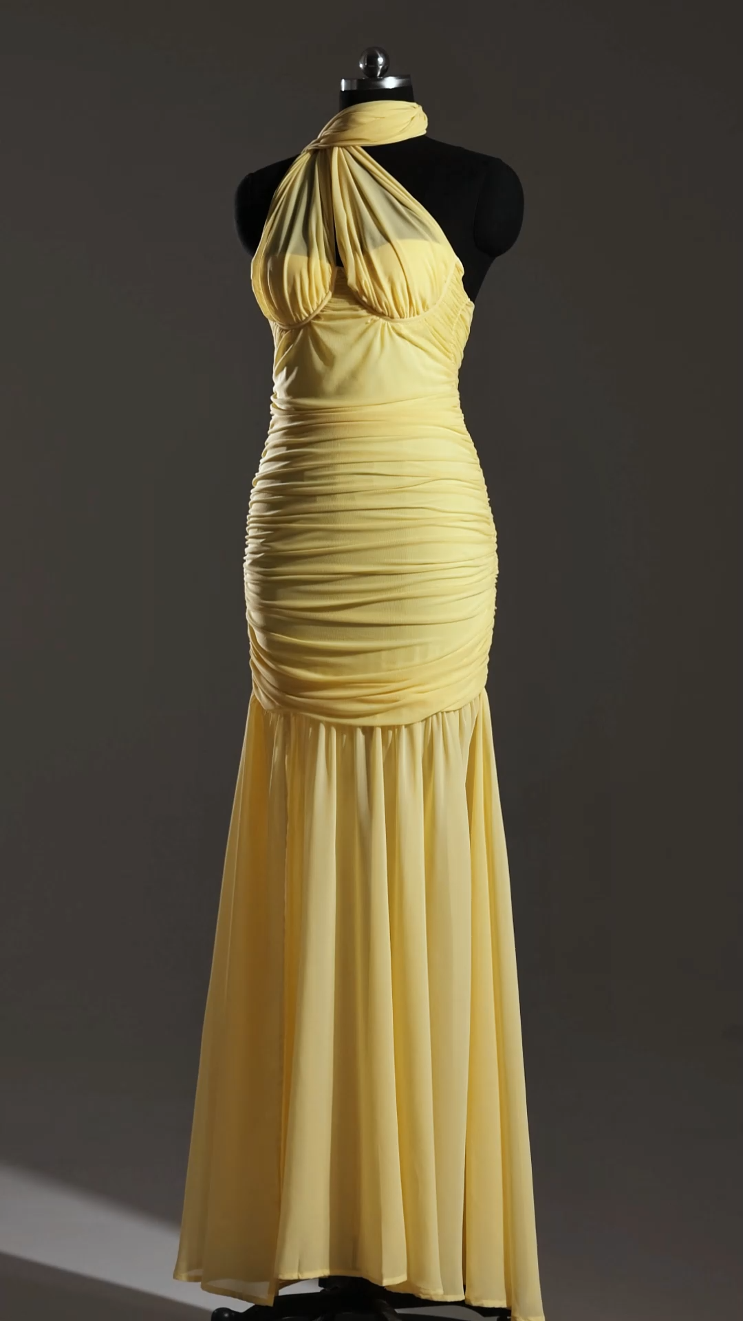 Ulasa Sleeveless Ruched Mesh Maxi Dress