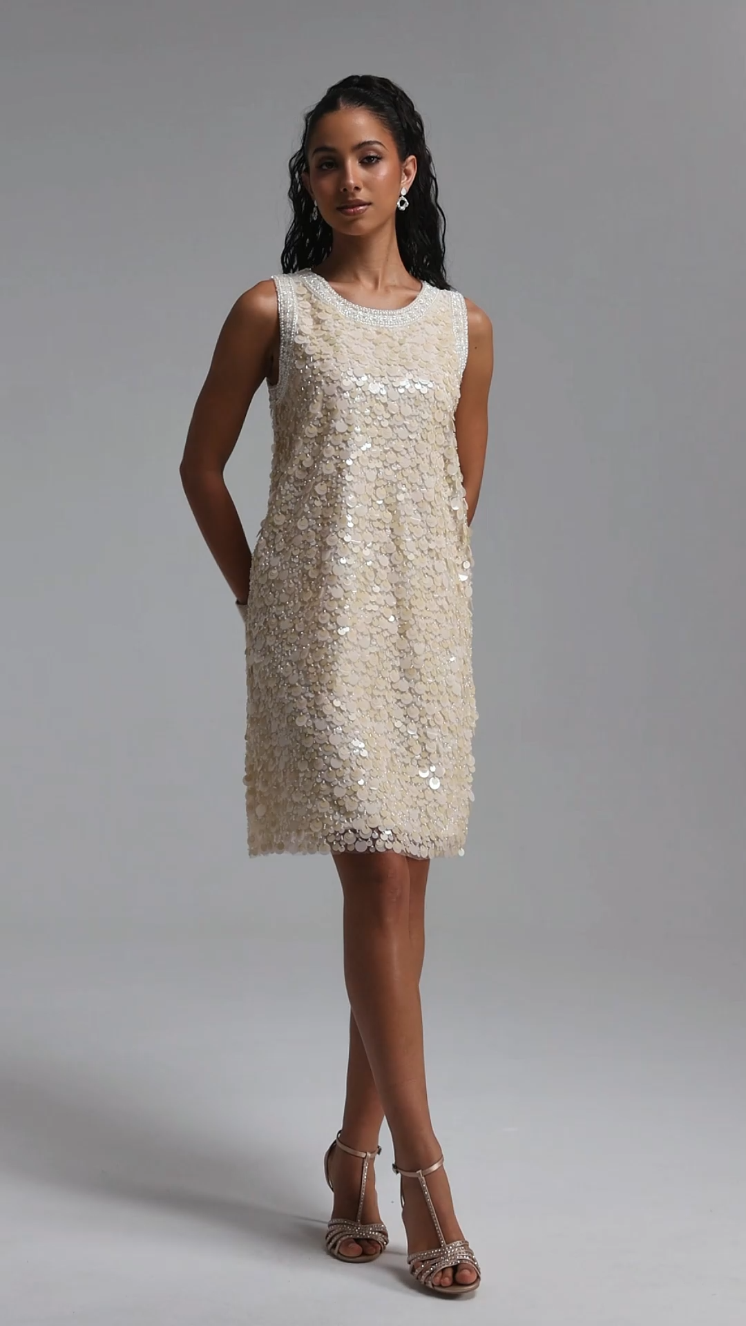 Haven Elegant Luxe Contour A Line All Over Sequin Pearl Mini Dress