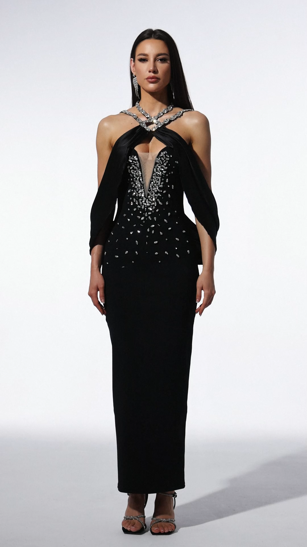 Vla Halter Sleeveless Diamond Bandage Maxi Dress