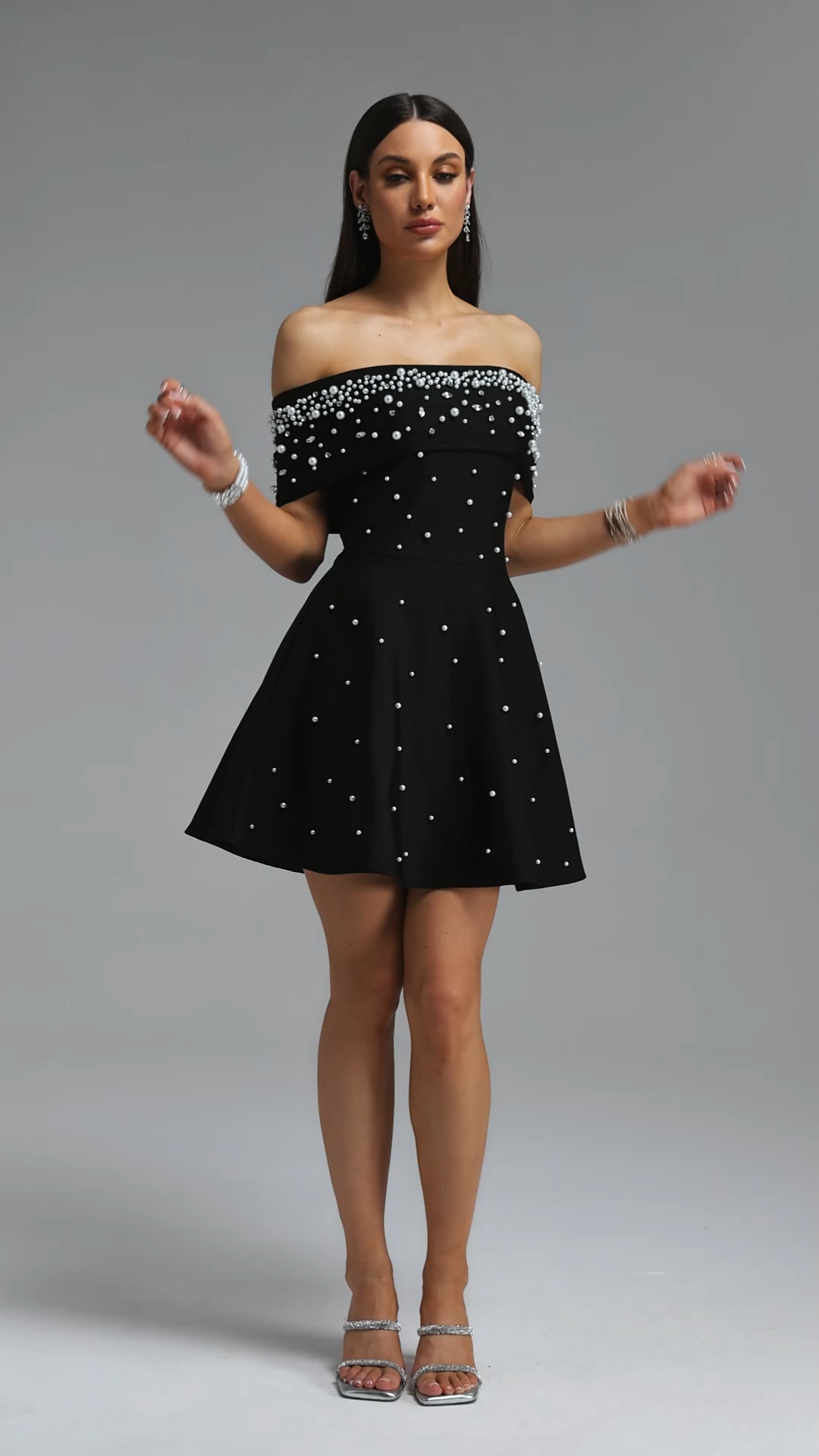 Kawayi Elegant Fitted Off Shoulder Pearl A-line Mini Bandage Dress