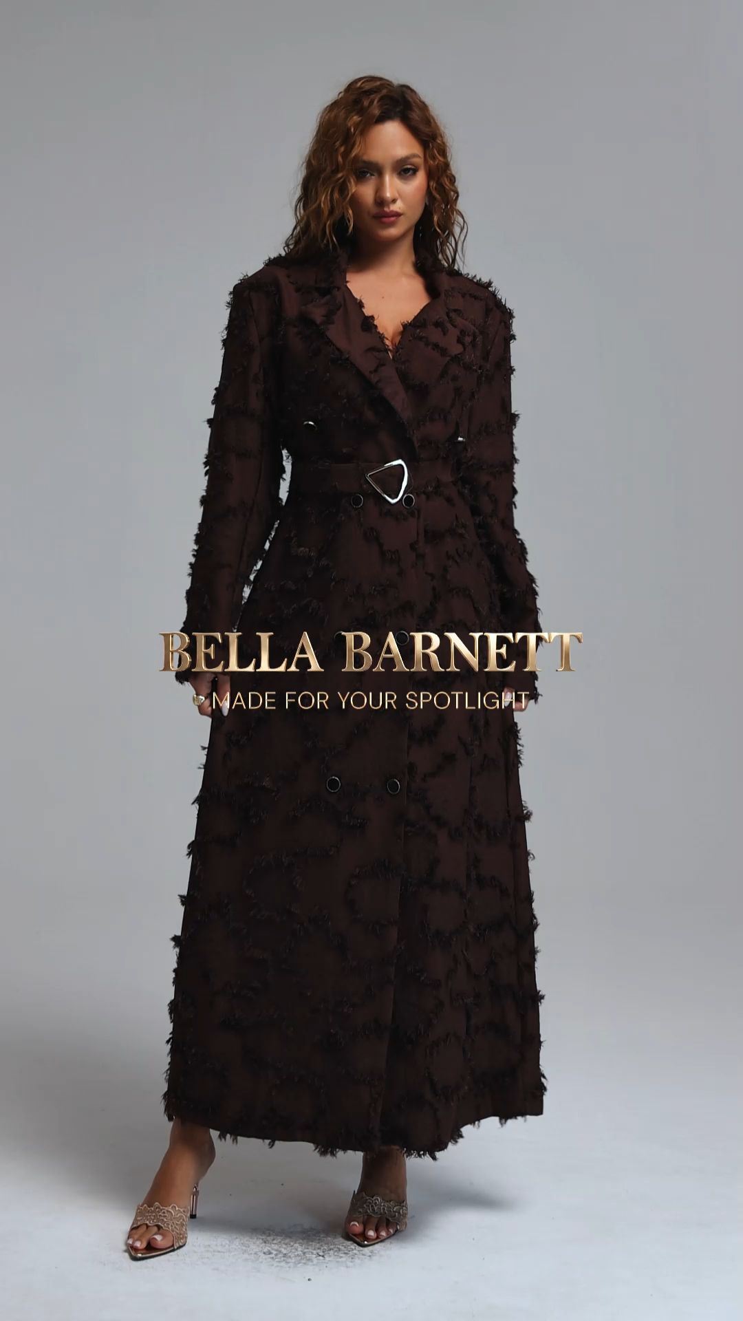 Oiama Vintage Tailored Lapel Long Sleeve Double-Breasted Fringed Woven Maxi Coat Dress