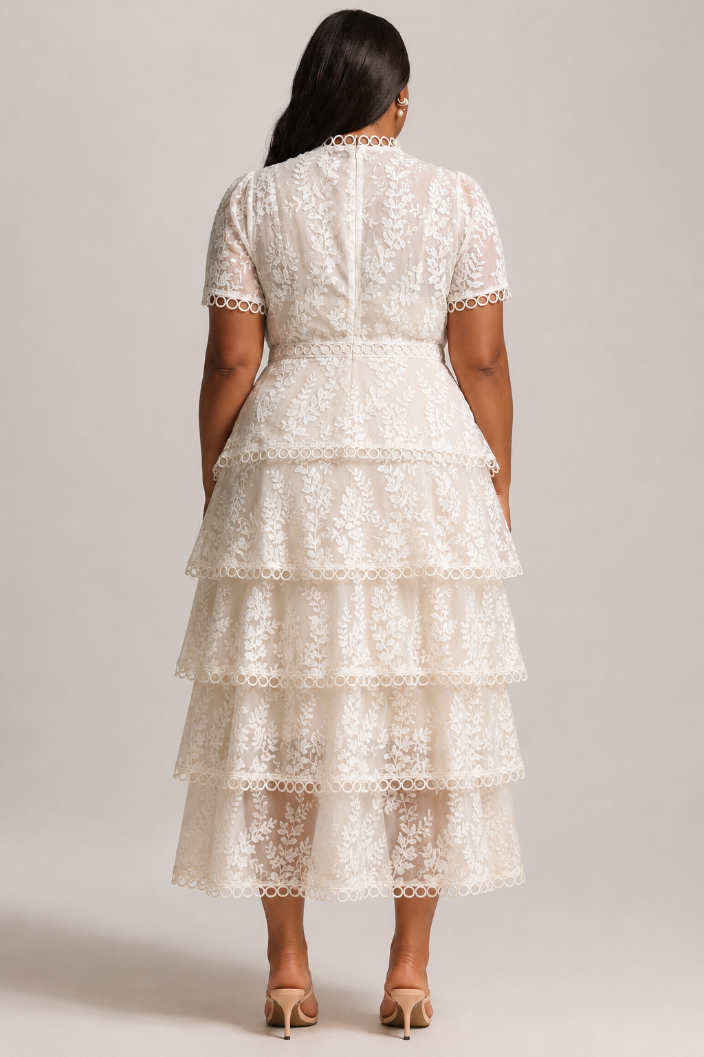 Yedda Resort Flowy Round Neck Short Sleeve Floral Embroidered Woven Maxi Dress