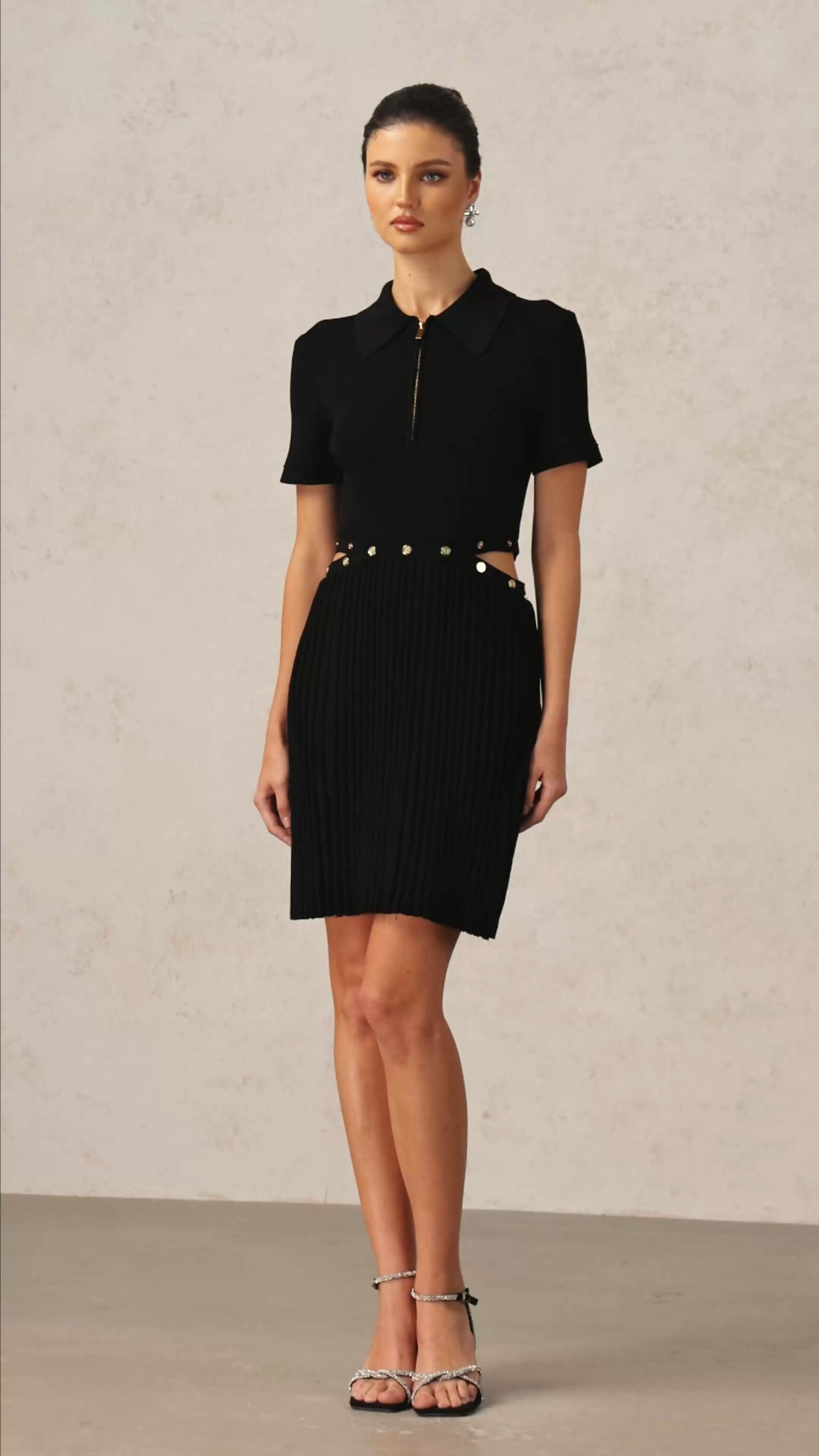 Rae Lapel Folds Hollow Out Mini Dress