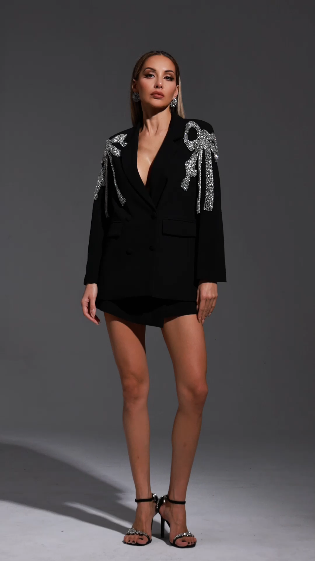 Indi Long Sleeve V-Neck Diamond Mini Dress