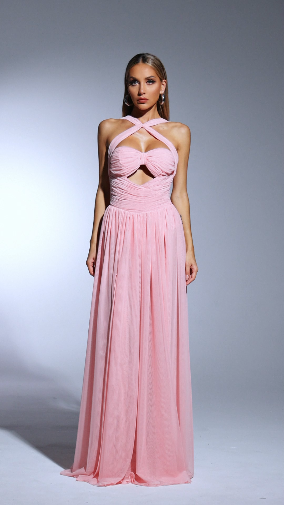 Vakana Hollow High Slit Fold Maxi Dress