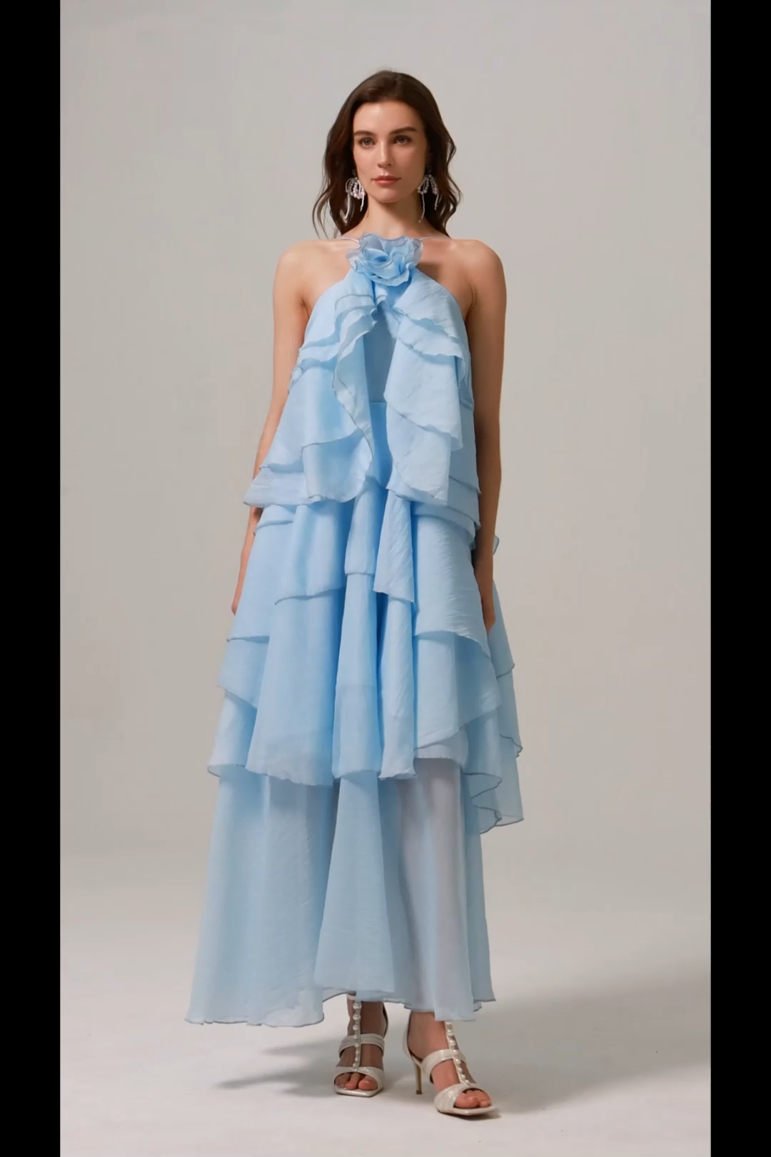 Shirley Sleeveless Flower Folds Maxi Dress