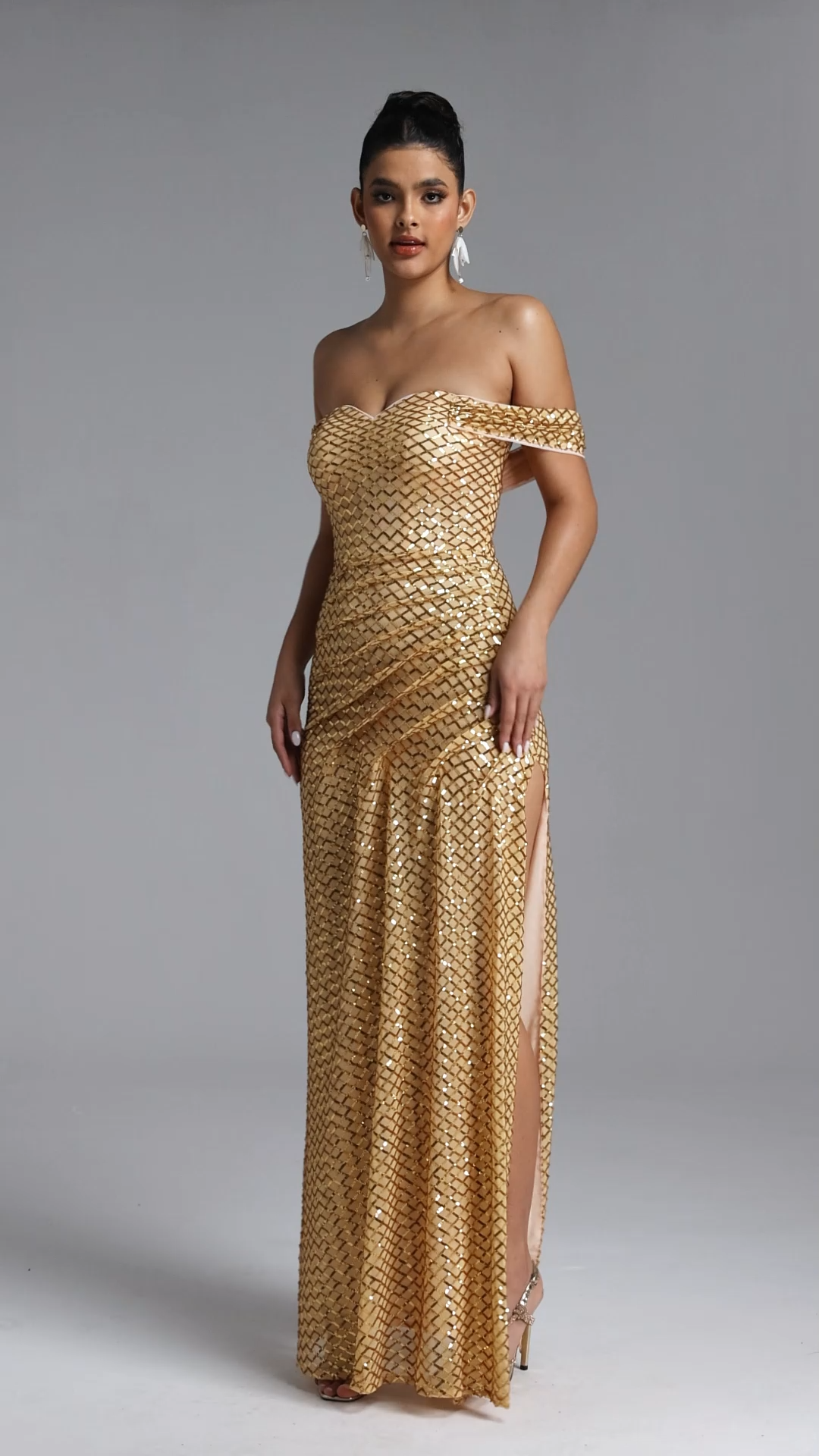 Hulic Glamorous Contour Off Shoulder Sequin Maxi Dress