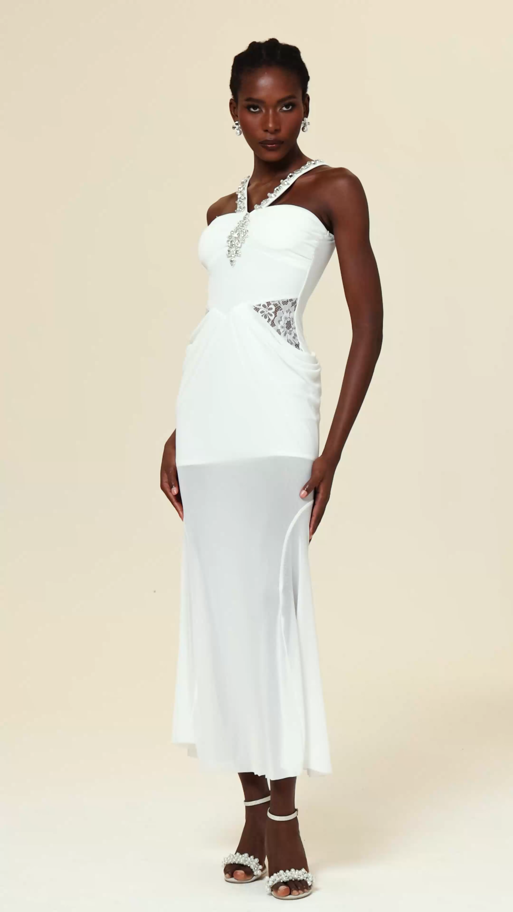 Kaona Sleeveless Diamond Folds Maxi Dress