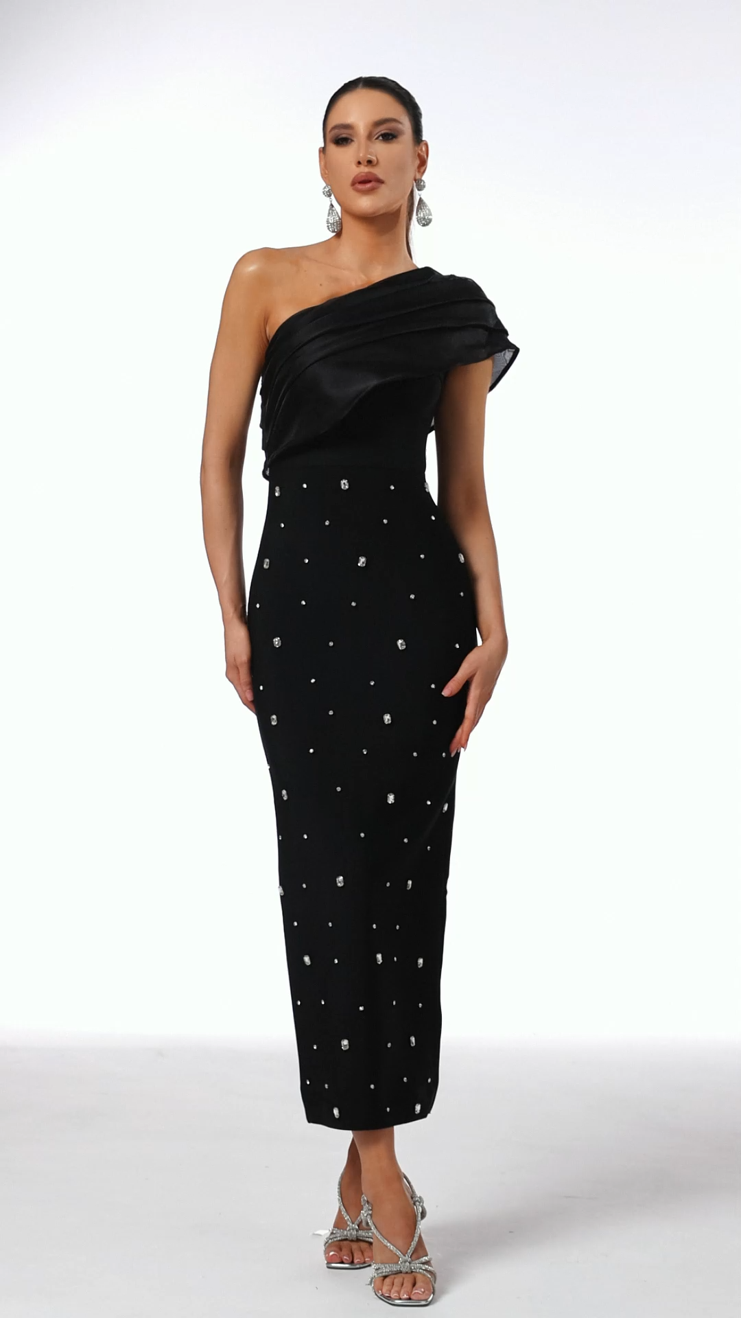 Ninon One Shoulder Sleeveless Diamond Bandage Maxi Dress