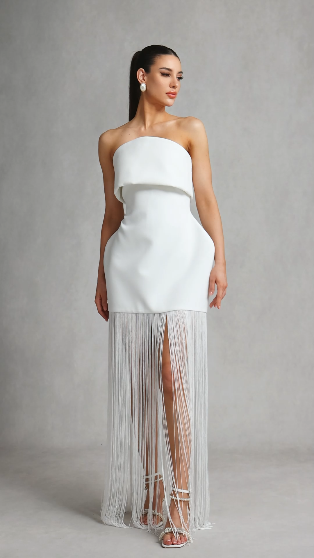 Taye Strapless Fringe Mini Dress