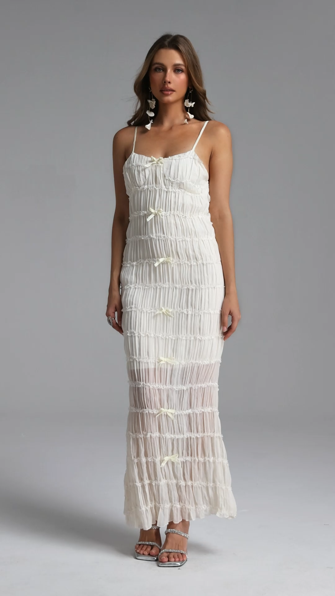 Kijin Resort Contour Sleeveless Bow Ruched Woven Maxi Dress