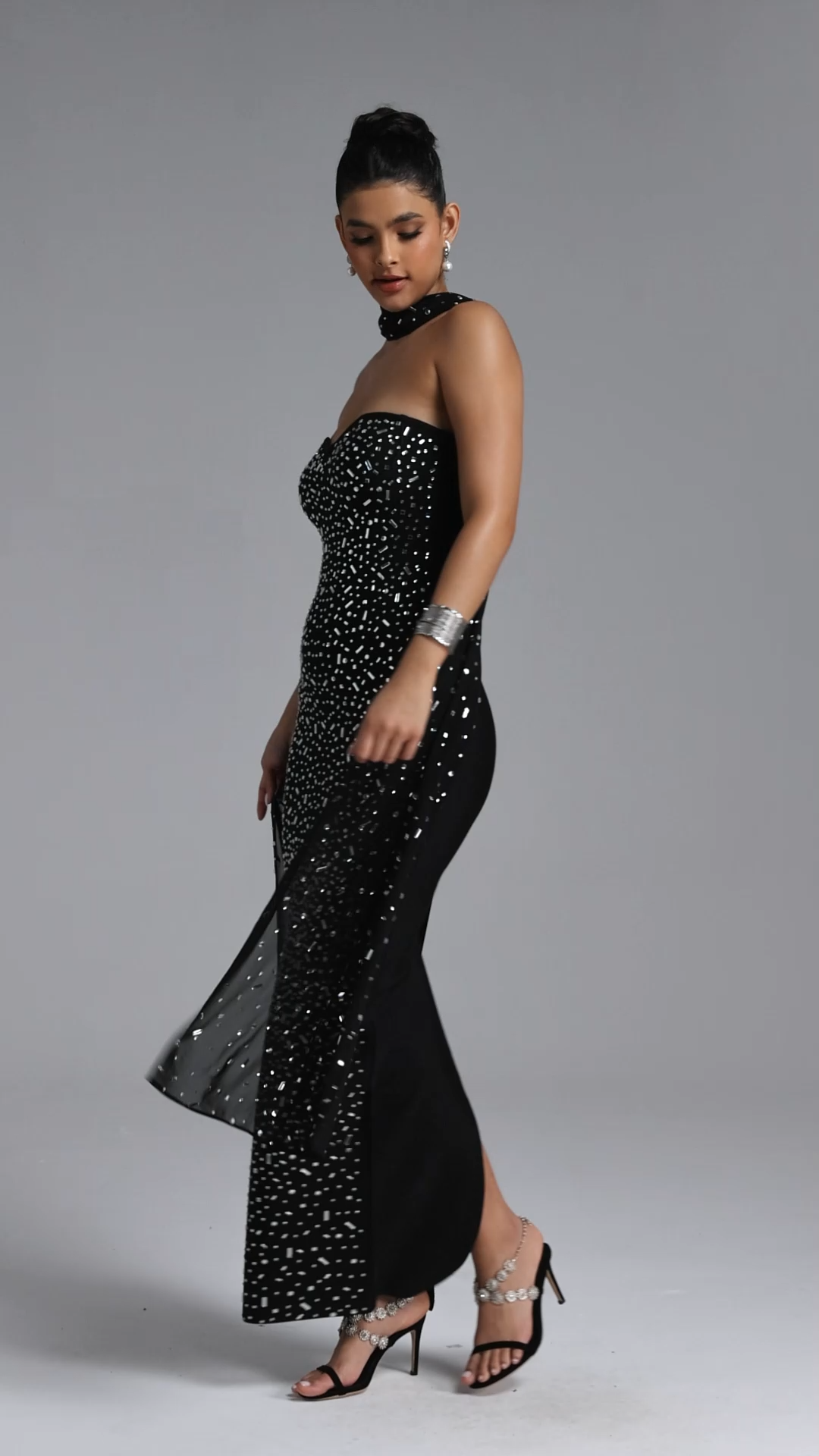 Tiff Glamorous Contour Strapless Scarf Crystal Bandage Maxi Dress