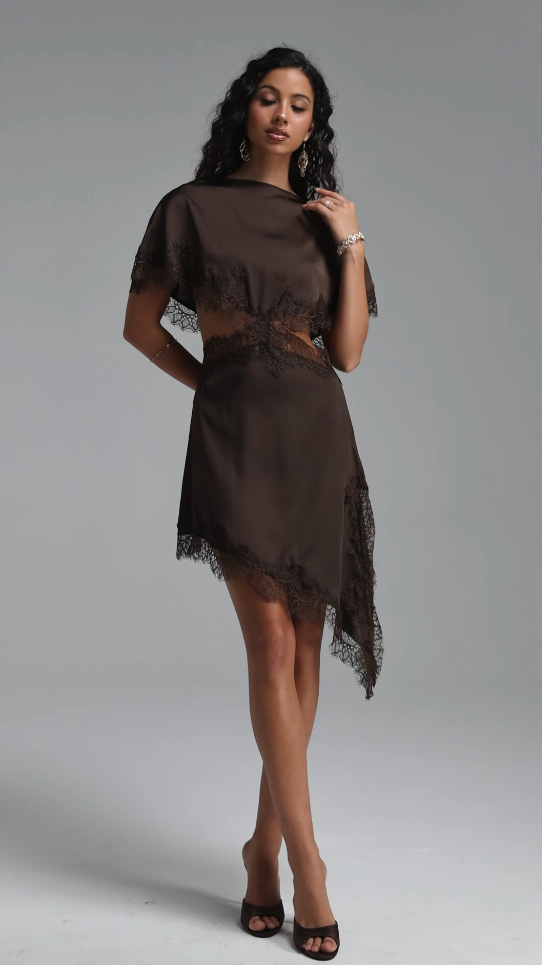 Saoirse Vintage Tailored Cut Out Lace Inset Satin Mini Dress